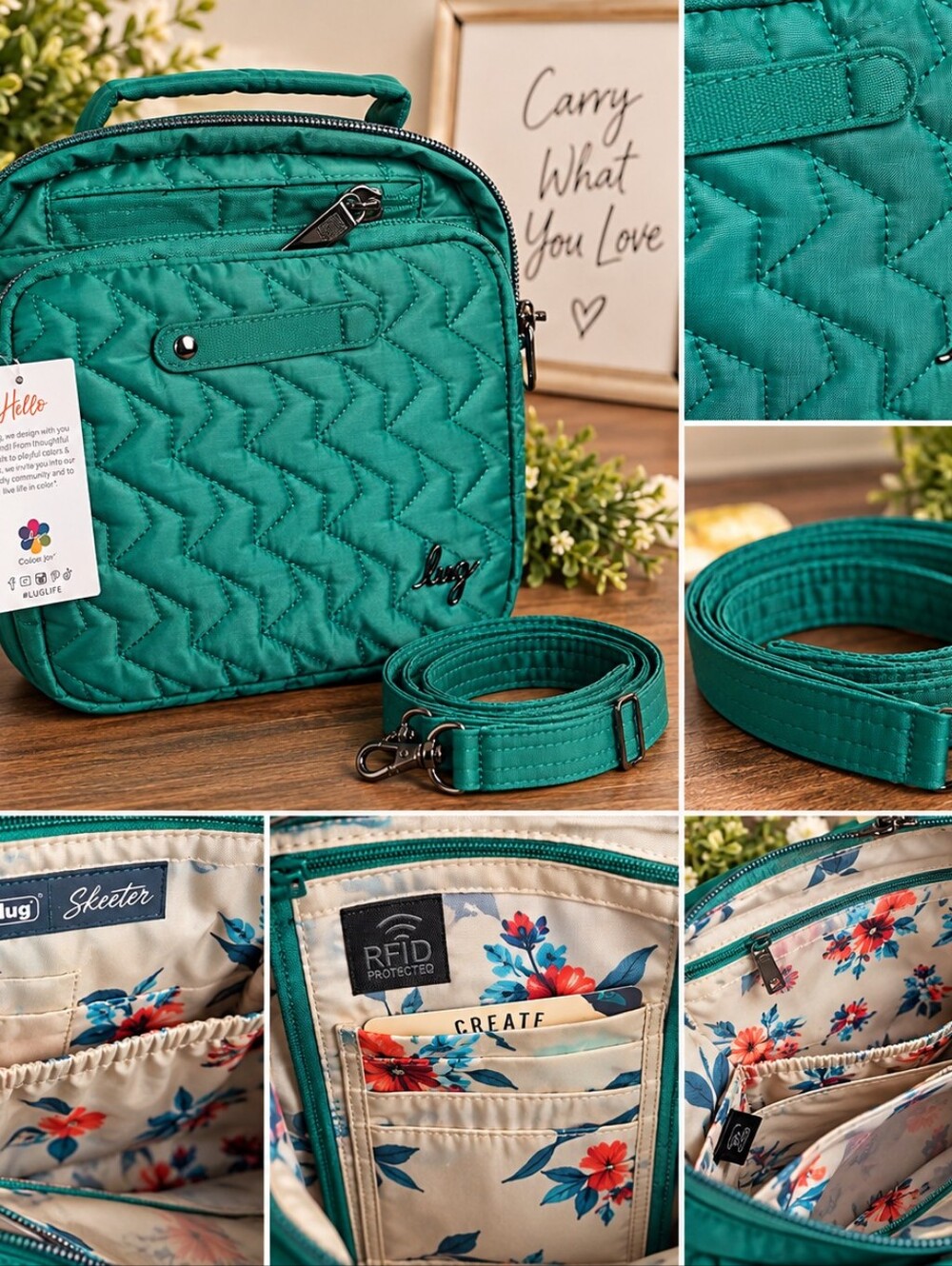 lug Quilted Teal Crossbody Bag with Top Handle